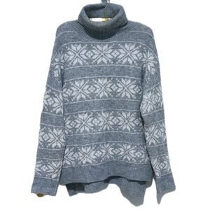 Cupcakes & Cashmere Oversized Turtleneck Sweater Large Gray Snowflake Nordic